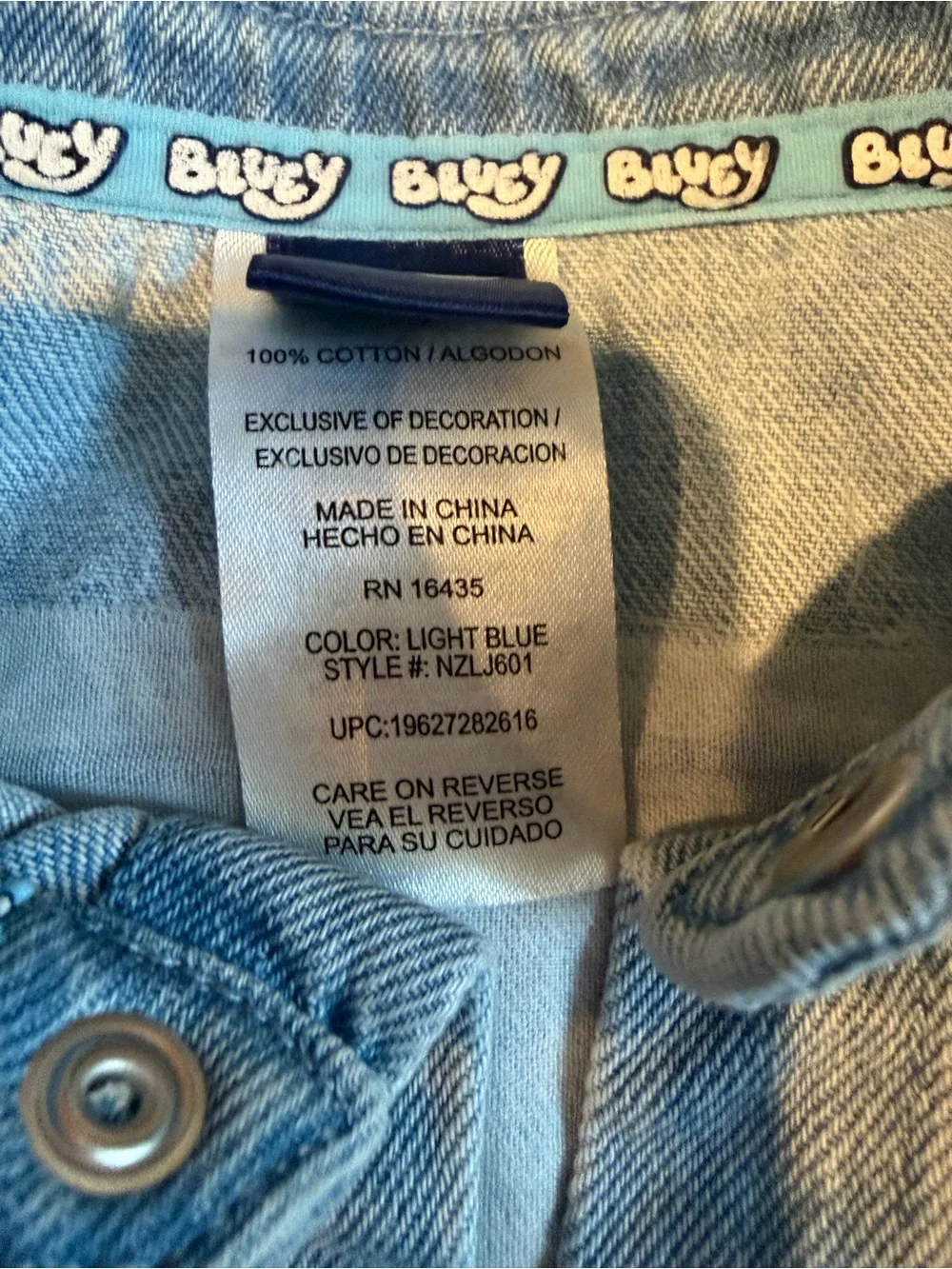 Bluey infant boys denim shirt size 12 months.